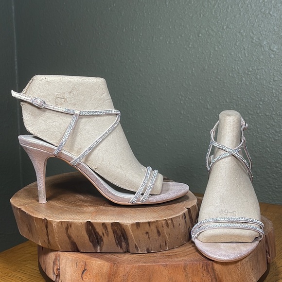 David’s Bridal Lyla Rose Gold Crystal Embellished Crisscross Skinny Strap Heels - Picture 2 of 16